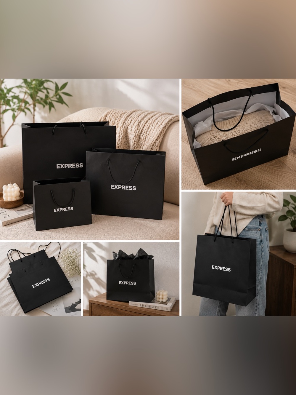 Express Black Shopping Bags For Gifting